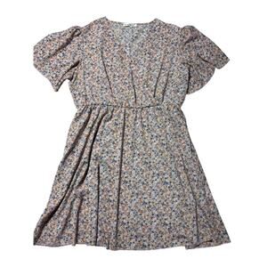 Nemidor Womens 20 Light Pink Floral Flutter Sleeve Fit & Flare Dress w/Pockets